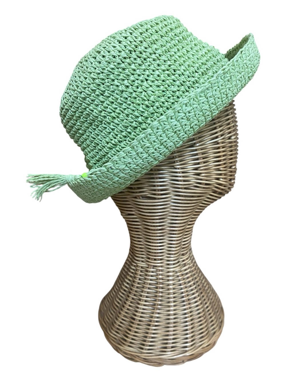 August Womens Lime Green 100% Paper Straw Hat Vintage 90s Bucket Hat